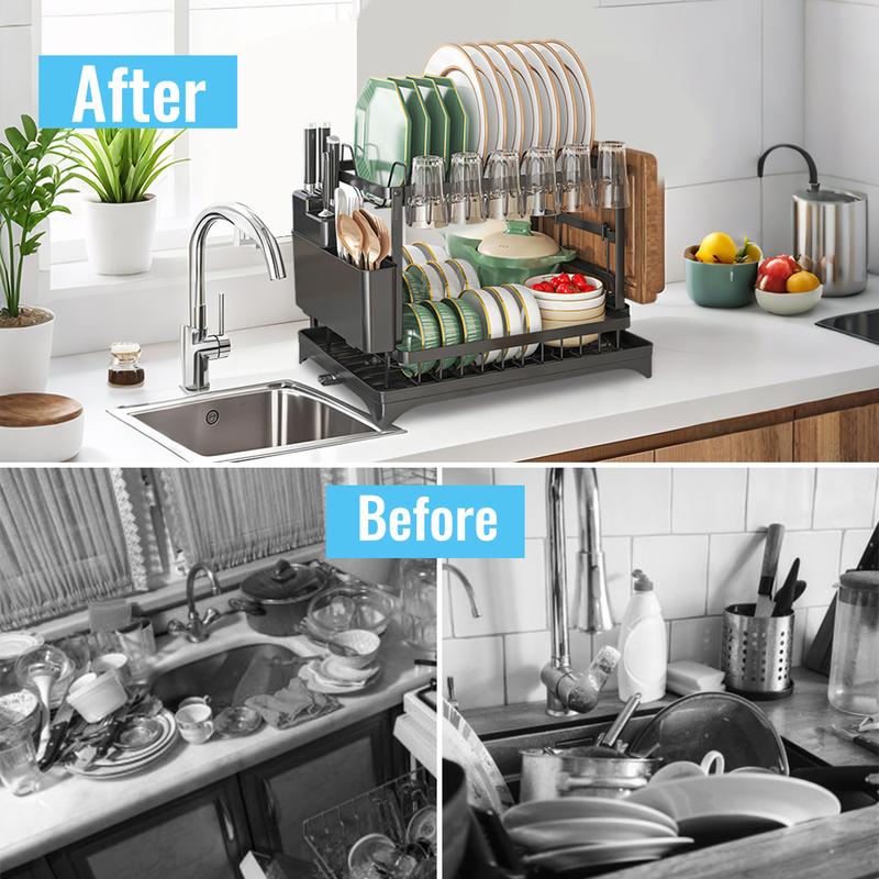 📢📢Letzte Chance: 50% Rabatt  !!!⏰ 2-stufiges Geschirr-Abtropfregal – Mit Ablaufschale, Platzsparend & Ideal für Familienküchen