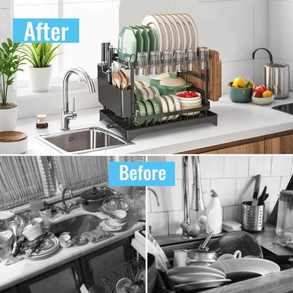 📢📢Letzte Chance: 50% Rabatt  !!!⏰ 2-stufiges Geschirr-Abtropfregal – Mit Ablaufschale, Platzsparend & Ideal für Familienküchen