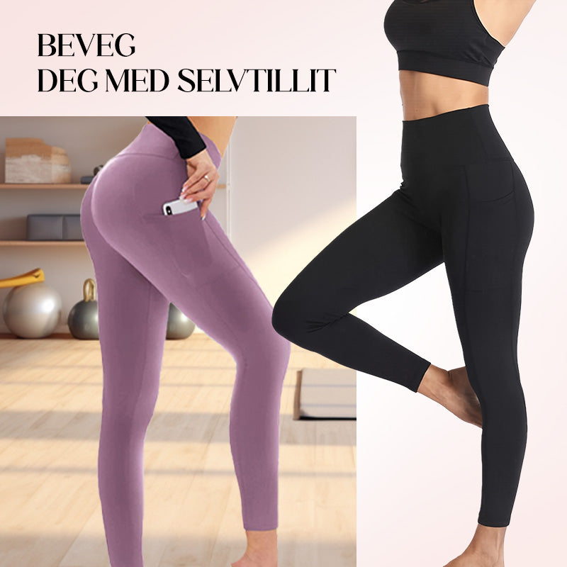 Yoga-Leggings mit hoher Taille, Verstärkung am Gesäß, Bauchkontrolle und Seitentasche