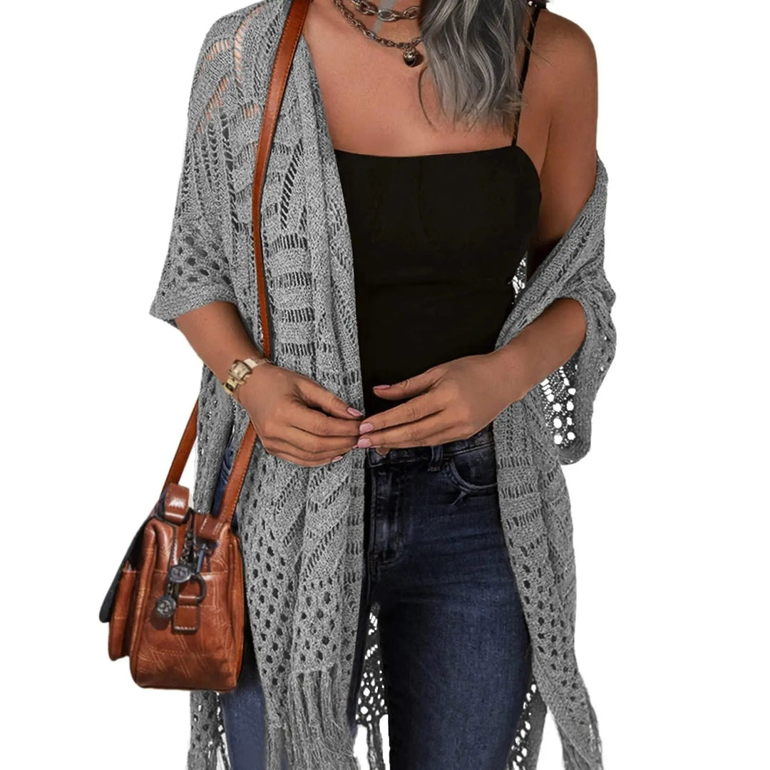 🥳2026 HOT SALE🥳💞50K+ SOLD!🌸☀️ 50% OFF – Just £19.99! Oversized Knit Cardigan – Lightweight crochet tassel kimono for spring &amp; summer. Breathable viscose‑nylon blend – no itch, no cling – layer over anything! 🧶✨