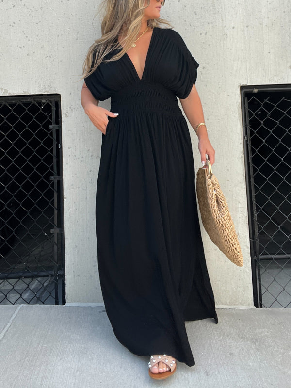VENTE CHAUDE 💗 ROBE LONGUE FENTE À COL EN V SANS EFFORT