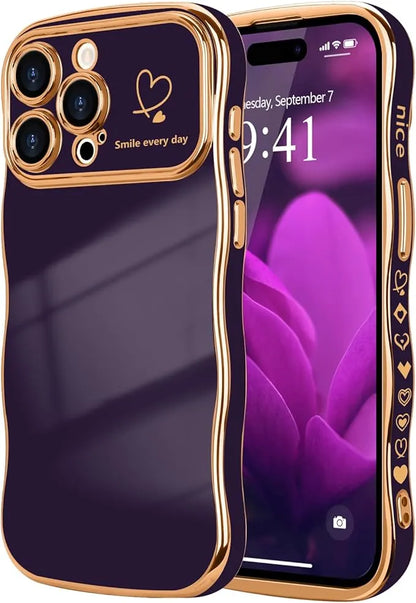 Modische, stoßfeste iPhone-Hülle in Uni-Farbe mit Wellenrand und Herzmuster