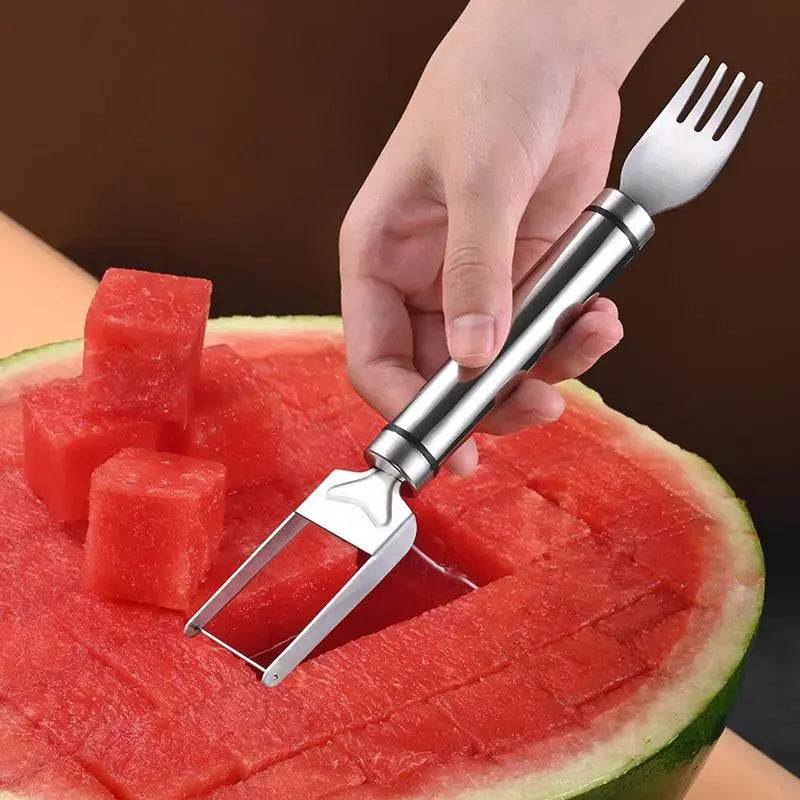 🍉 Summer Sale - Buy 2 Get 1 FREE🔥 | 2-in-1 Watermelon Cutter &amp; Fork Set – Perfect Cubes in Seconds, No Mess, Stainless Steel Fruit Slicer 🍉