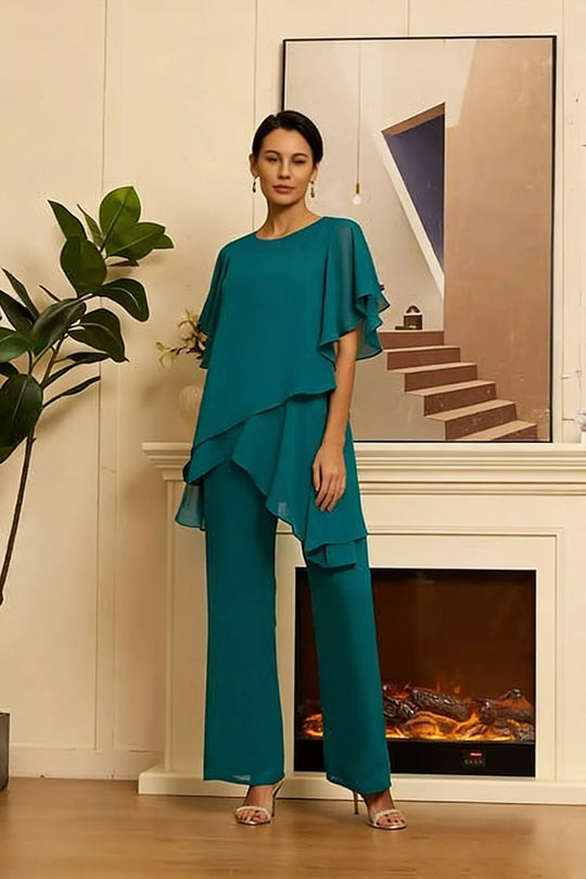 Damen-Zweiteiler: Charmantes asymmetrisches Top &amp; Hose mit weitem Bein