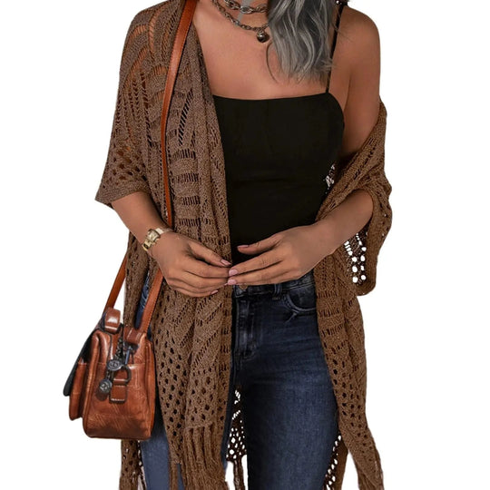 🥳2026 HOT SALE🥳💞50K+ SOLD!🌸☀️ 50% OFF – Just £19.99! Oversized Knit Cardigan – Lightweight crochet tassel kimono for spring &amp; summer. Breathable viscose‑nylon blend – no itch, no cling – layer over anything! 🧶✨