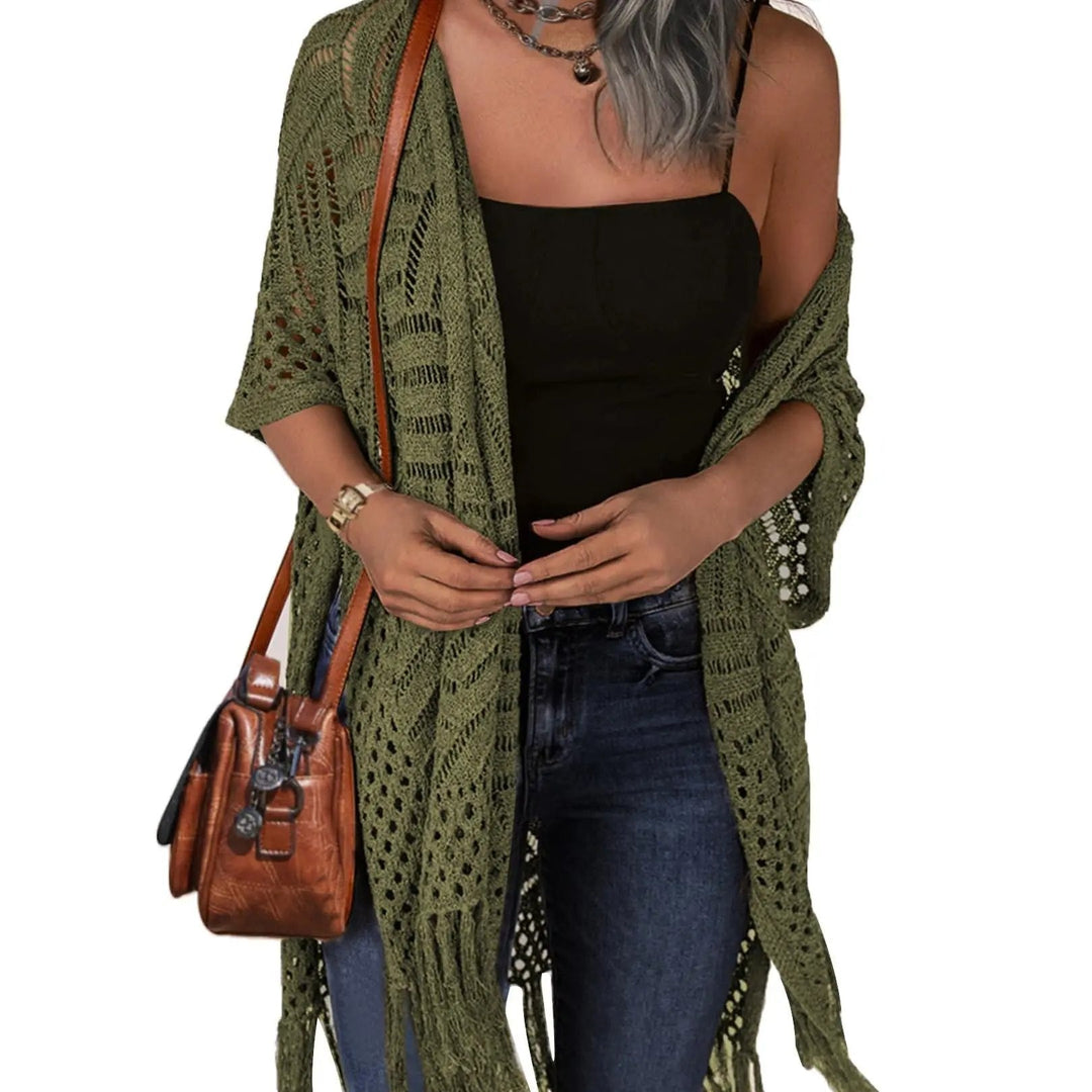 🥳2026 HOT SALE🥳💞50K+ SOLD!🌸☀️ 50% OFF – Just £19.99! Oversized Knit Cardigan – Lightweight crochet tassel kimono for spring &amp; summer. Breathable viscose‑nylon blend – no itch, no cling – layer over anything! 🧶✨