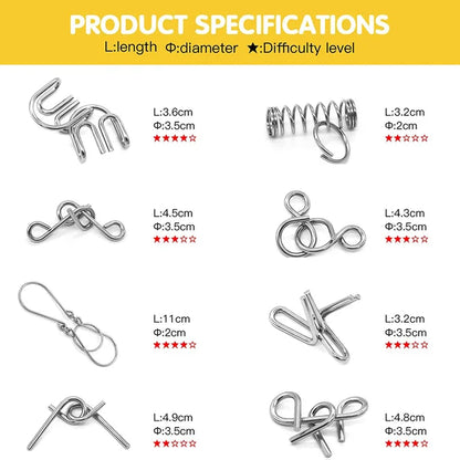 Metall Puzzle Ring achtteilig blaue Version Denksportaufgaben