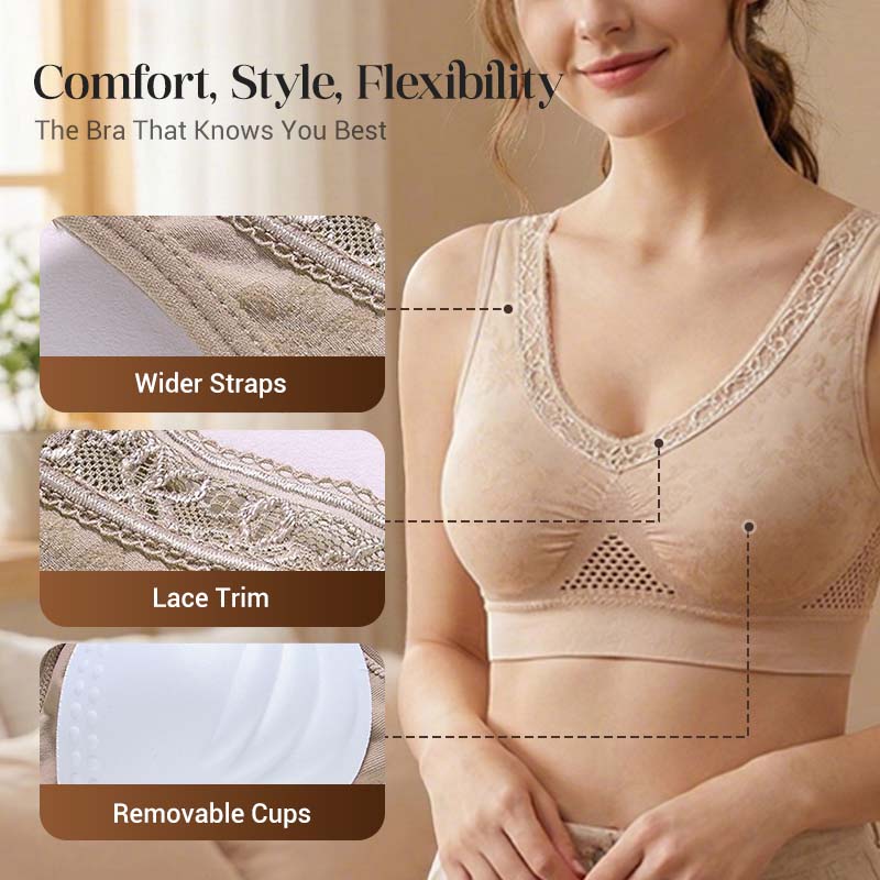 🏆 Last Day Buy One Get One Free 💐 🎁Lace Wireless Pure Cotton Buttonless Comfy Lifting Bra