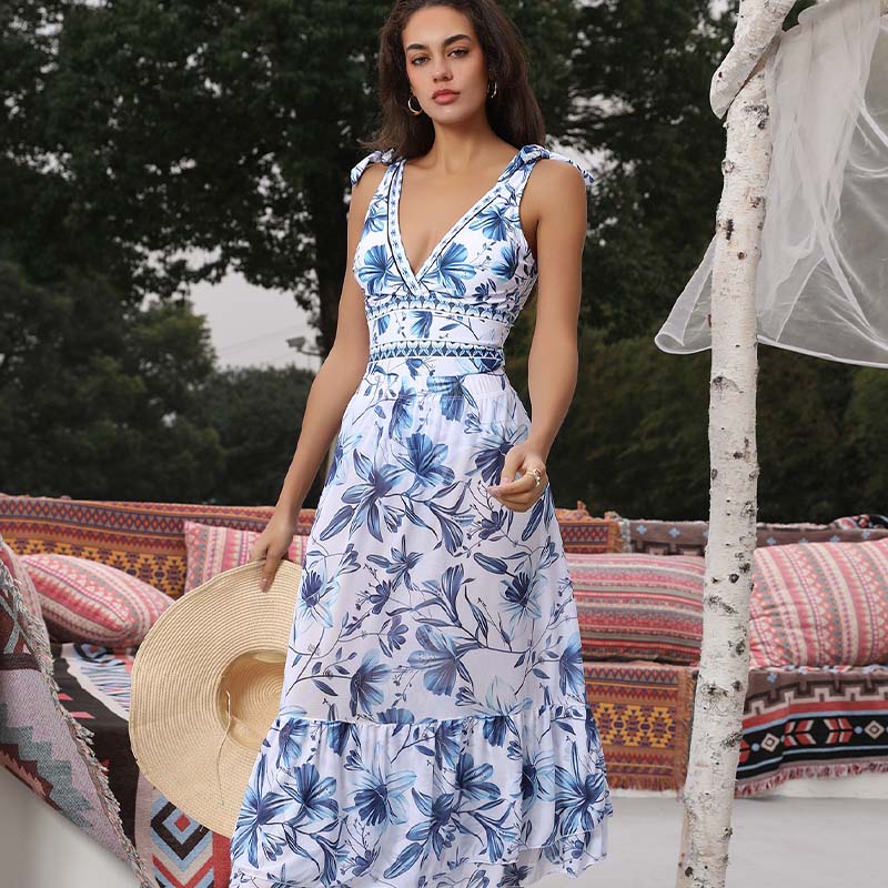 💥 Sonderangebot 50% RABATT💥 V-Ausschnitt Badeanzug mit Schnürung und Druck + Rock