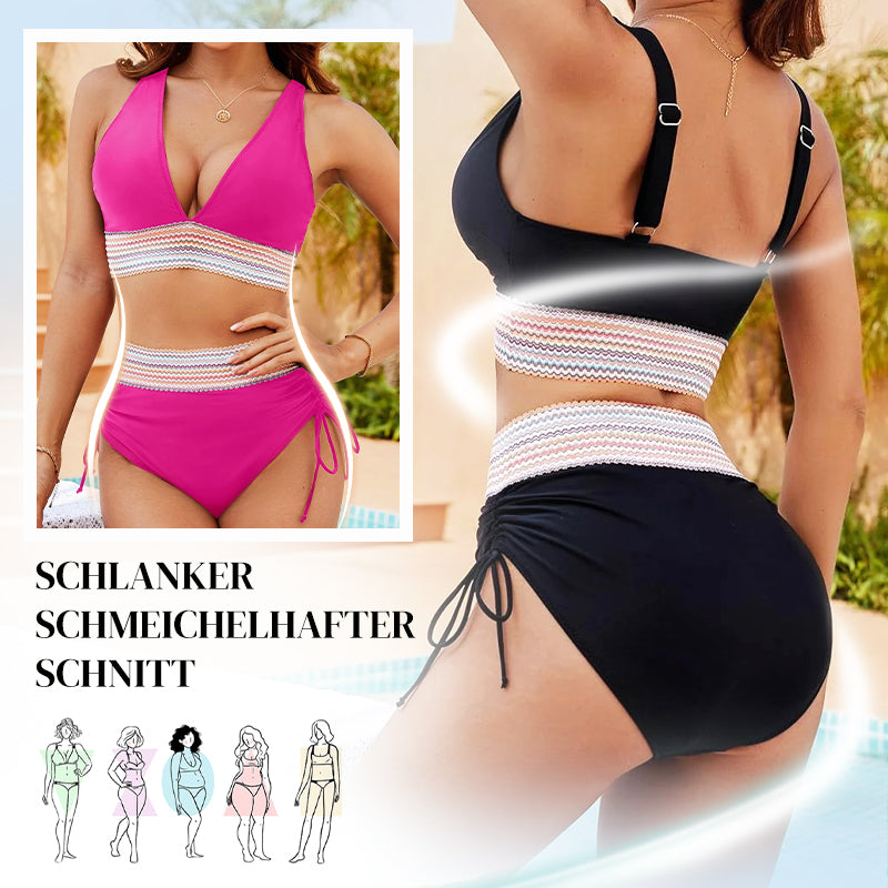 🔥Prezo especial do último día €18.99!👙Conxuntos de bikini de talle alto con control de barriga e deseño de bloques de cor
