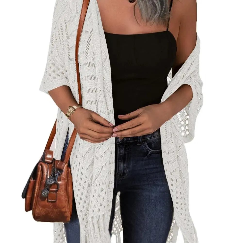🥳2026 HOT SALE🥳💞50K+ SOLD!🌸☀️ 50% OFF – Just £19.99! Oversized Knit Cardigan – Lightweight crochet tassel kimono for spring &amp; summer. Breathable viscose‑nylon blend – no itch, no cling – layer over anything! 🧶✨