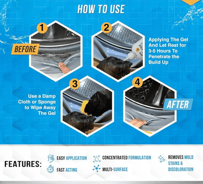 Schimmelentferner-Gel mit Scheuerbürste – Effektiver Schimmelentferner für Waschmaschinen-Dichtungen, Duschfugen, Fliesenfugen und Badezimmer