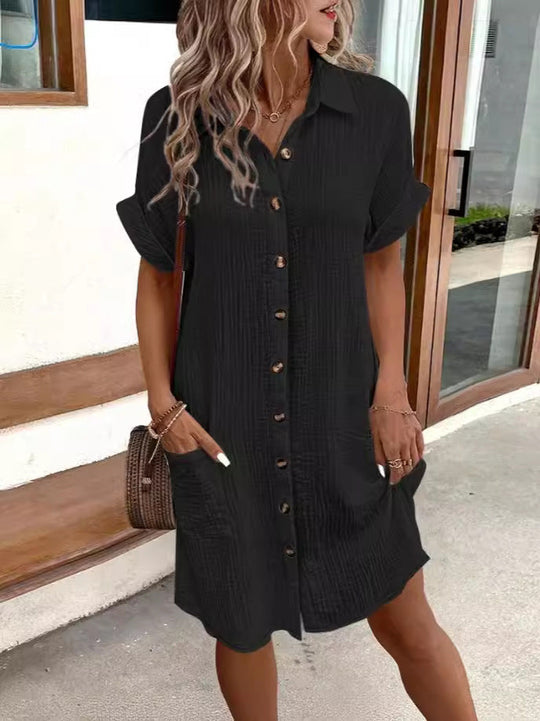 ✨Short Sleeve Shirt Dress - Soft, Pocketed &amp; Effortlessly Stylish💃