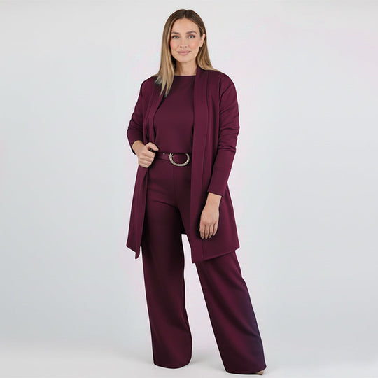 New Arrival✨3-Piece Set with Short Sleeve Top, Wide-Leg Pants &amp; Long Cardigan – Effortless Layered Style