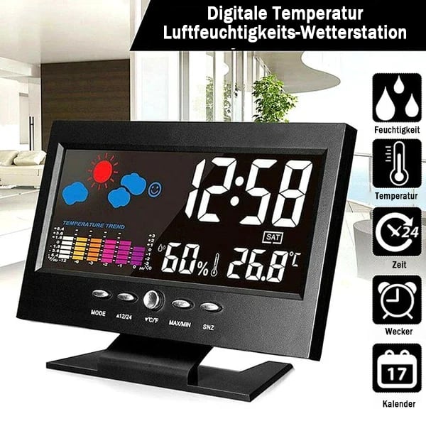 ⏰LETZTER TAG VERKAUF 50% RABATT✨Digitaler LED-Temperatur- und Luftfeuchtigkeitsmonitor, Wettervorhersage, LED-Tischwecker