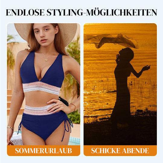🔥Prezo especial do último día €18.99!👙Conxuntos de bikini de talle alto con control de barriga e deseño de bloques de cor