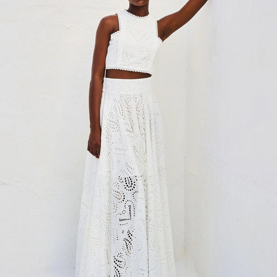 🌿👗Nouveaux produits 2025🔥 Ensemble 2 pièces avec un haut sans manches à découpes et une jupe fluide🌸💖