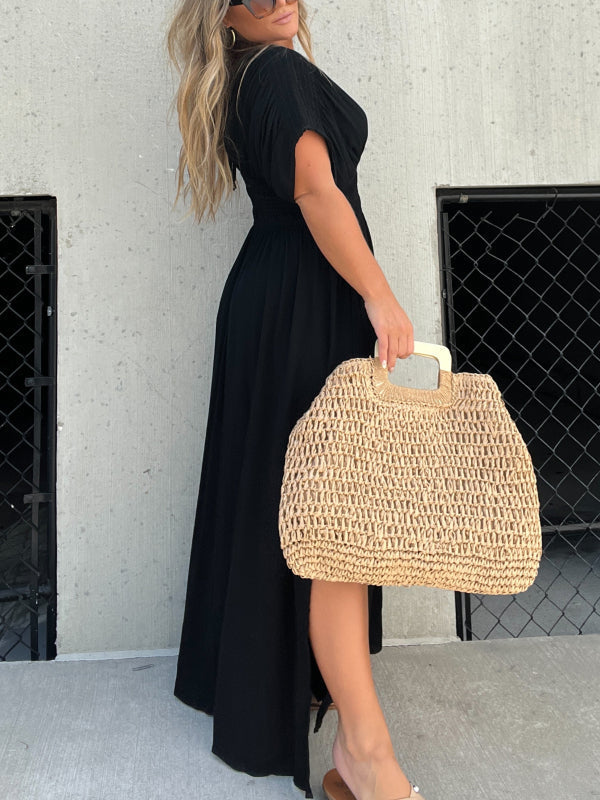 VENTE CHAUDE 💗 ROBE LONGUE FENTE À COL EN V SANS EFFORT