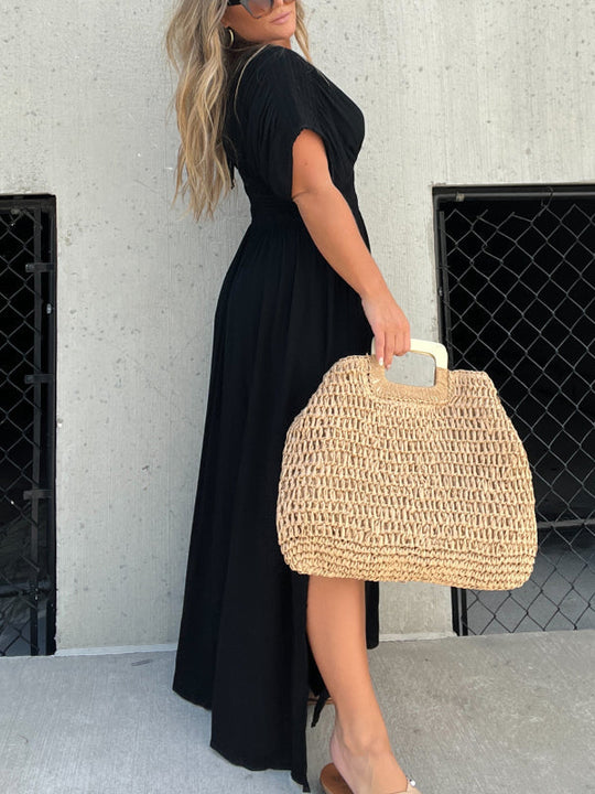VENTE CHAUDE 💗 ROBE LONGUE FENTE À COL EN V SANS EFFORT