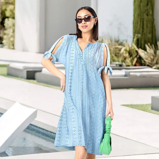 ⏰Last Day Sale 50% Discount💃💐Elegant dress with V-neck and hollow neckline for women