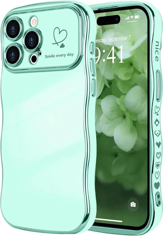 Fashionabla, stötsäker iPhone -skal i universitetsfärg med vågkant och hjärtmönster