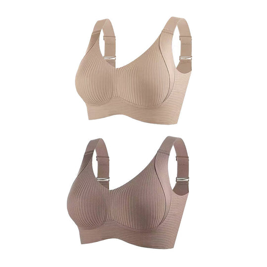 🌷 50% OFF – LIMITED TIME! 💕Subtle Striped Seamless Bra with W-Support ✨ Wire-Free Lift &amp; Unmatched Comfort