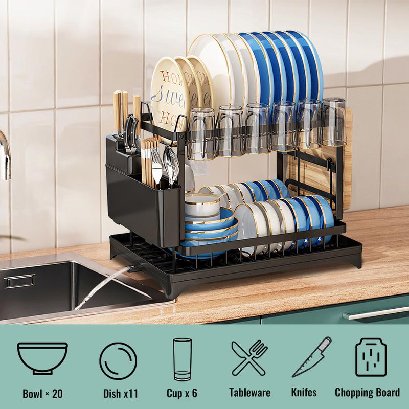 📢📢Letzte Chance: 50% Rabatt  !!!⏰ 2-stufiges Geschirr-Abtropfregal – Mit Ablaufschale, Platzsparend & Ideal für Familienküchen