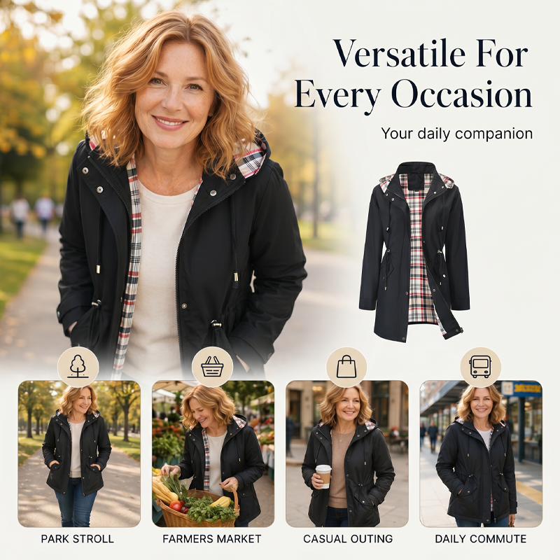 ⏳LAST DAY SALE 60% OFF !!📢🌧️💧Ultimate Plaid Waterproof Jacket for Women🍃Unleash Style and Durability in Any Storm!