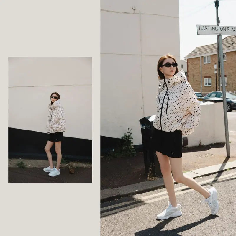 🧥Wide-Brim Hood💧Short Oversized Rain Jacket With Bubble Hem,Adjustable Cuffs