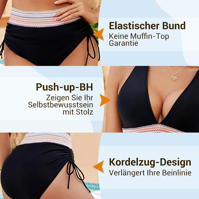 🔥Prezo especial do último día €18.99!👙Conxuntos de bikini de talle alto con control de barriga e deseño de bloques de cor