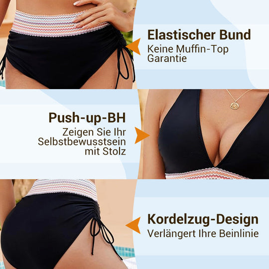 🔥Prezo especial do último día €18.99!👙Conxuntos de bikini de talle alto con control de barriga e deseño de bloques de cor