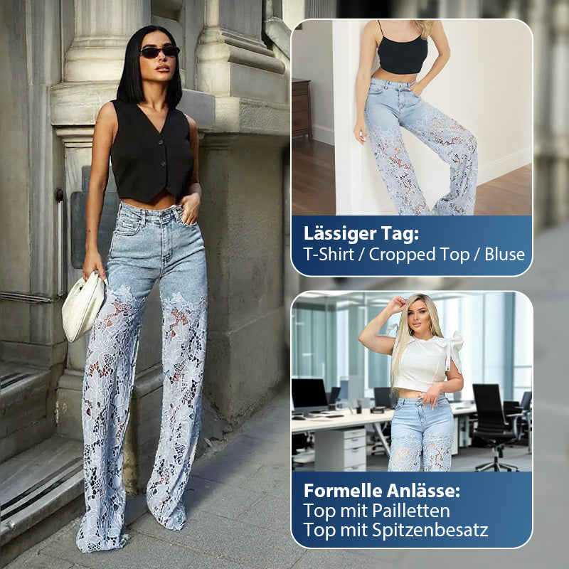 👖🌸 Gespleißte Spitzen-Jeans: Nachhaltiger Komfort &amp; eleganter Style für den Sommer! 👗💃 50% Rabatt – Jetzt zugreifen!
