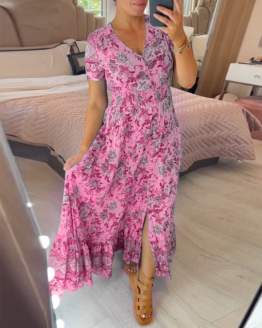 ⏳Begrenzte Zeit 50% Rabatt💥Kuscheliges Blumenkleid Mit V-Ausschnitt🌷