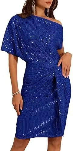 💃Last day of sale - 50% OFF🎉Sparkling dress with ruffles and one shoulder