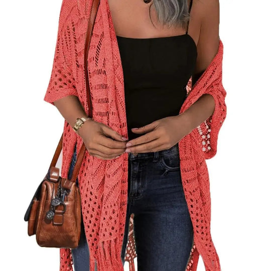 🥳2026 HOT SALE🥳💞50K+ SOLD!🌸☀️ 50% OFF – Just £19.99! Oversized Knit Cardigan – Lightweight crochet tassel kimono for spring &amp; summer. Breathable viscose‑nylon blend – no itch, no cling – layer over anything! 🧶✨