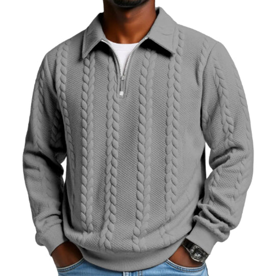 👔🧶 Lässiger Herrenpullover mit Halbreißverschluss – Zopfmuster für Wärme &amp; Stil! Perfekt für Arbeit ✨ und Freizeit 🌿 aus nachhaltiger Baumwolle.