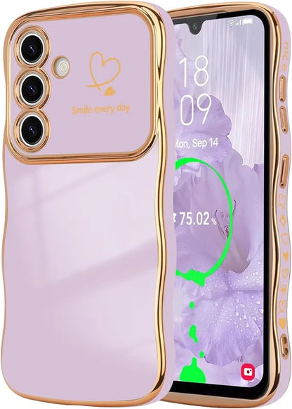 Modische Einfarbige Stoßfeste Liebesherz-Handyhülle mit Wellenrand für Samsung