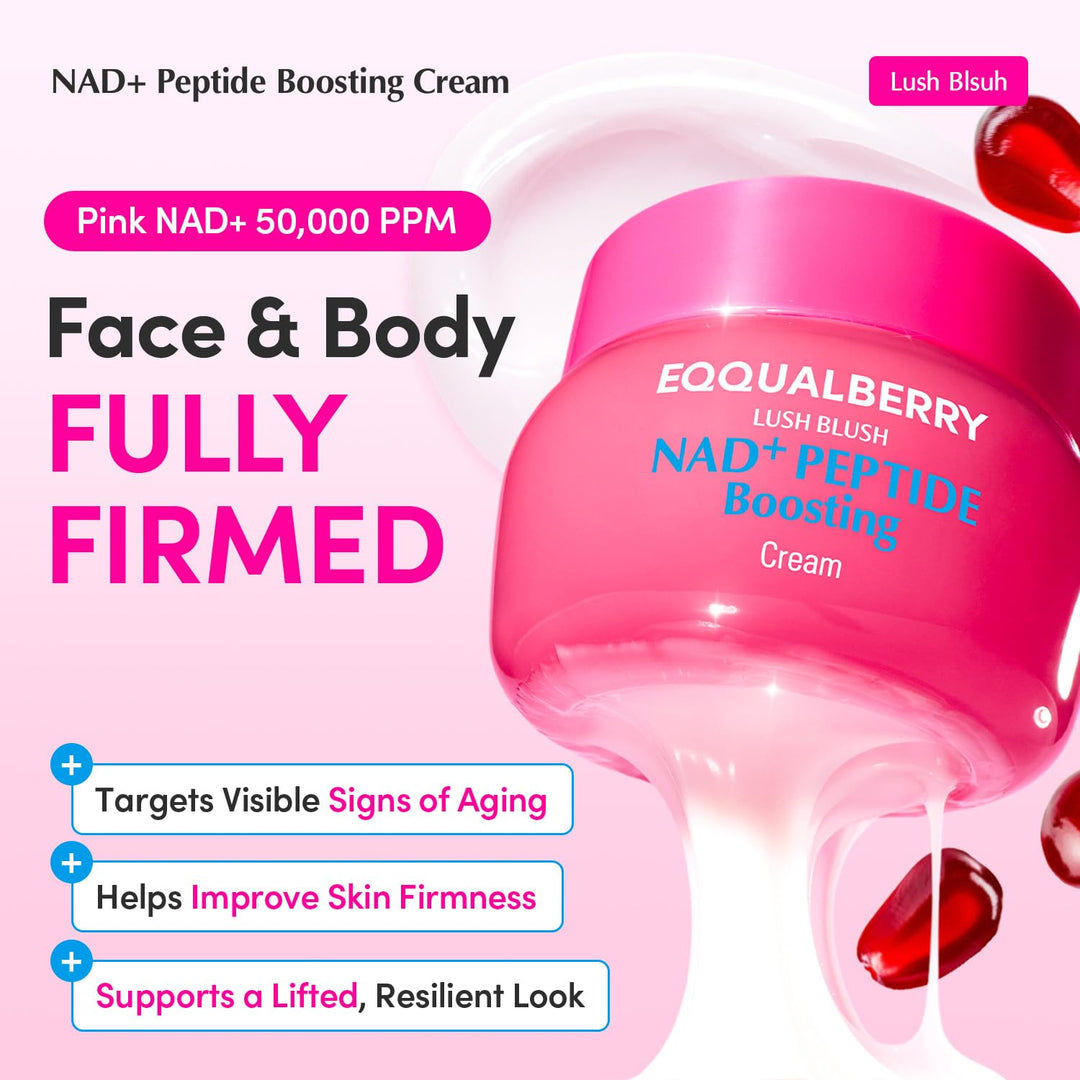 EQQUALBERRY NAD+ Peptide Boosting Cream – NAD+ 5% &amp; 13 Peptides Anti-Aging Korean Skincare Face &amp; Body Cream | Firming &amp; Lifting Pink Neck Cream for Sagging Skin (1.69 fl.oz / 50ml)