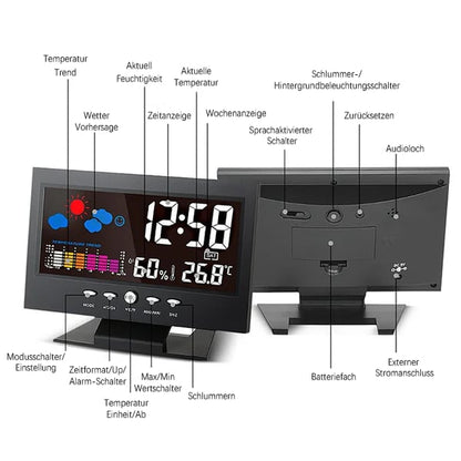 ⏰LETZTER TAG VERKAUF 50% RABATT✨Digitaler LED-Temperatur- und Luftfeuchtigkeitsmonitor, Wettervorhersage, LED-Tischwecker