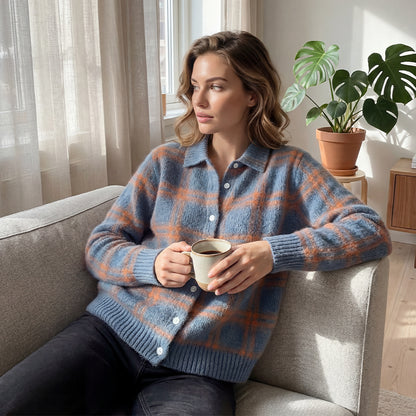 ✨️LETZTER TAG - 60% RABATT✨️ Karierte Damen-Strickjacke mit Knopfleiste