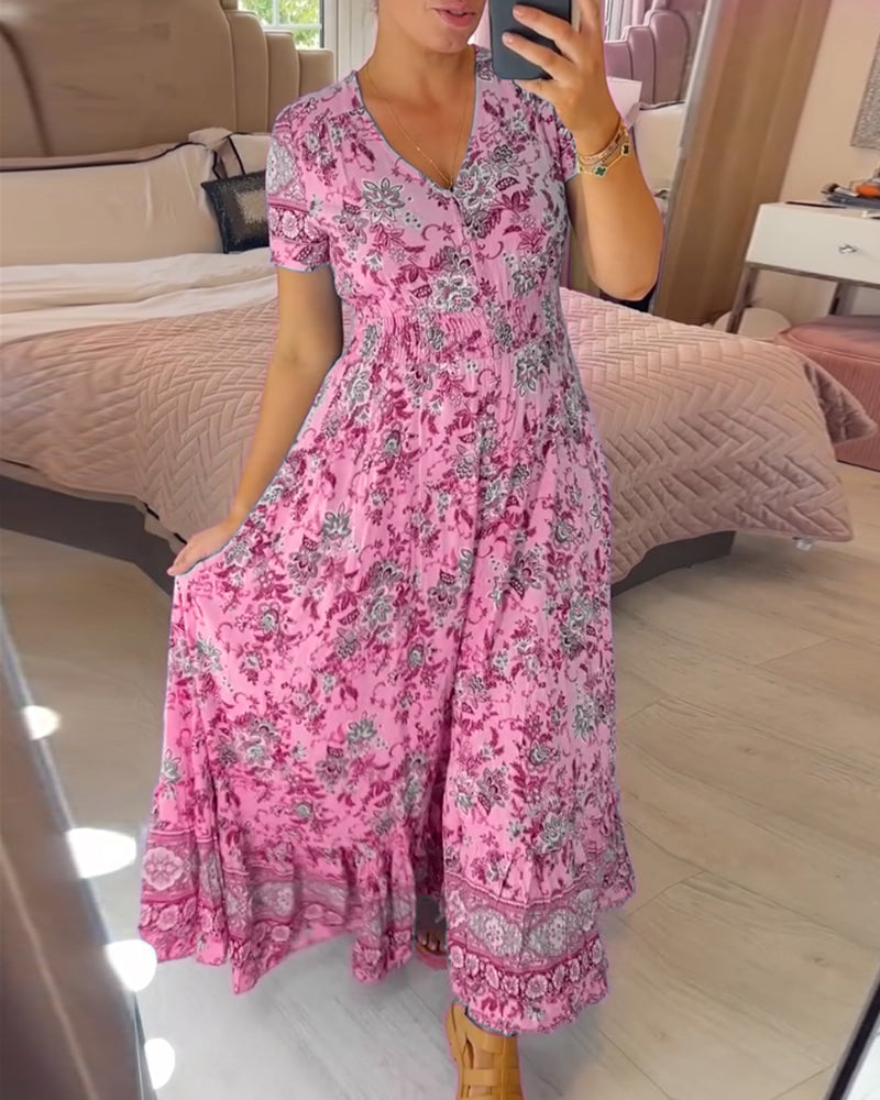 ⏳Begrenzte Zeit 50% Rabatt💥Kuscheliges Blumenkleid Mit V-Ausschnitt🌷