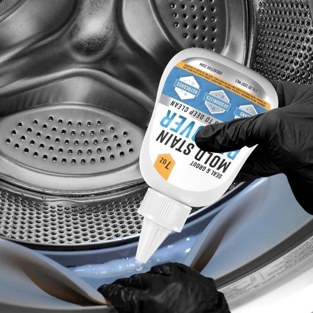 Schimmelentferner-Gel mit Scheuerbürste – Effektiver Schimmelentferner für Waschmaschinen-Dichtungen, Duschfugen, Fliesenfugen und Badezimmer