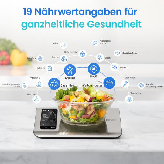 ⚖️📊 Küchenwaage digital – misst 19 Nährwerte &amp; Kalorien per App, 5kg Edelstahl 🥗✅ für gesunde Ernährung &amp; Gewichtsverlust