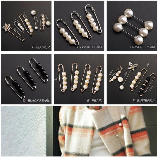 ✨Pearl Brooch Pins,Safety Pins for Clothing Dress pants skirt Cardigan Collar，Faux Pearl Rhinestones Brooches for Women Girls Pants Extender Safety Pins