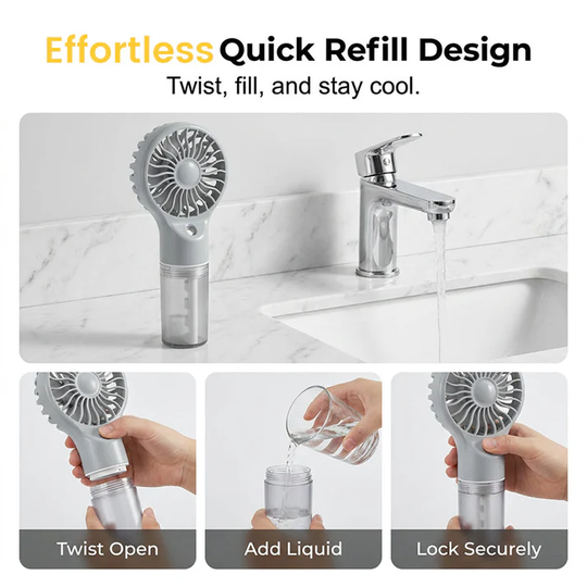 🏖️❄️ 50% OFF TODAY! 💦 Portable Handheld Mist Cooling Fan ✨ Instant Cooling Relief for Hot Summer Days, Travel &amp; Outdoor Activities