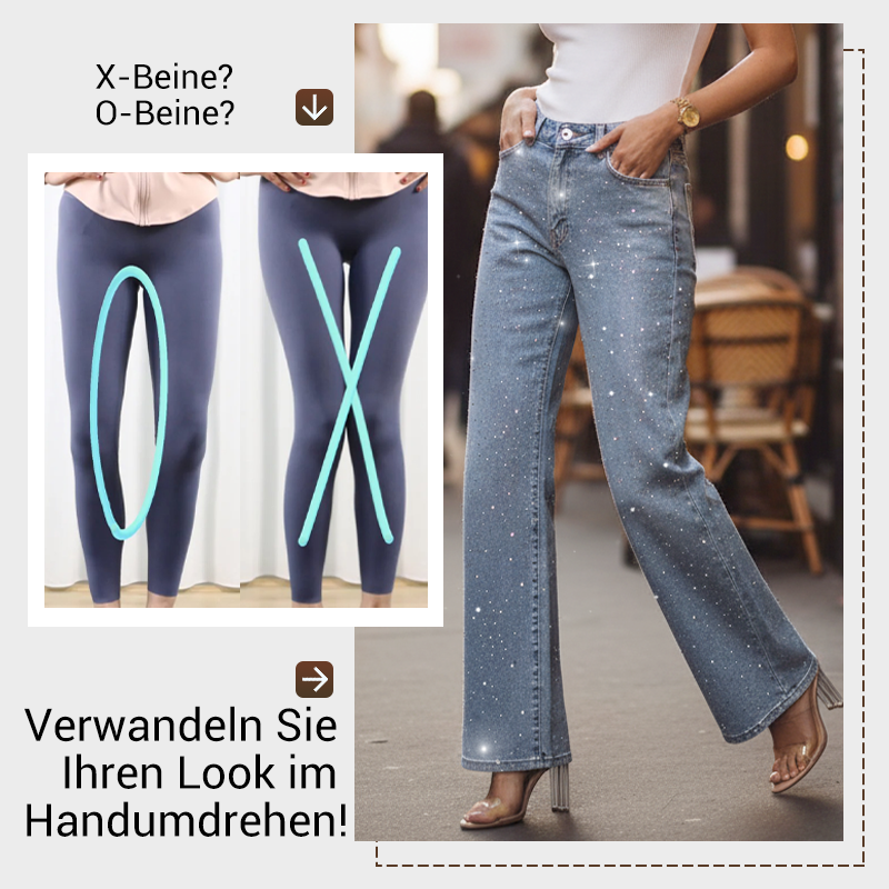🔥Straight Leg Jeans mit Strasssteinen
