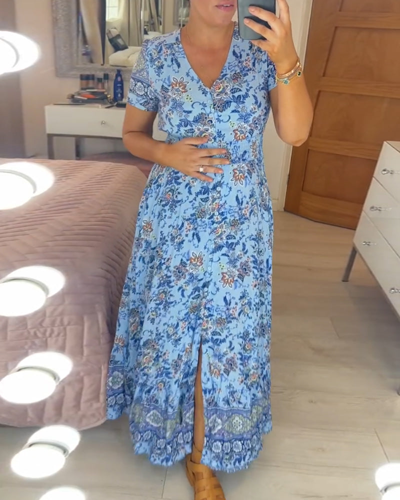 ⏳Begrenzte Zeit 50% Rabatt💥Kuscheliges Blumenkleid Mit V-Ausschnitt🌷