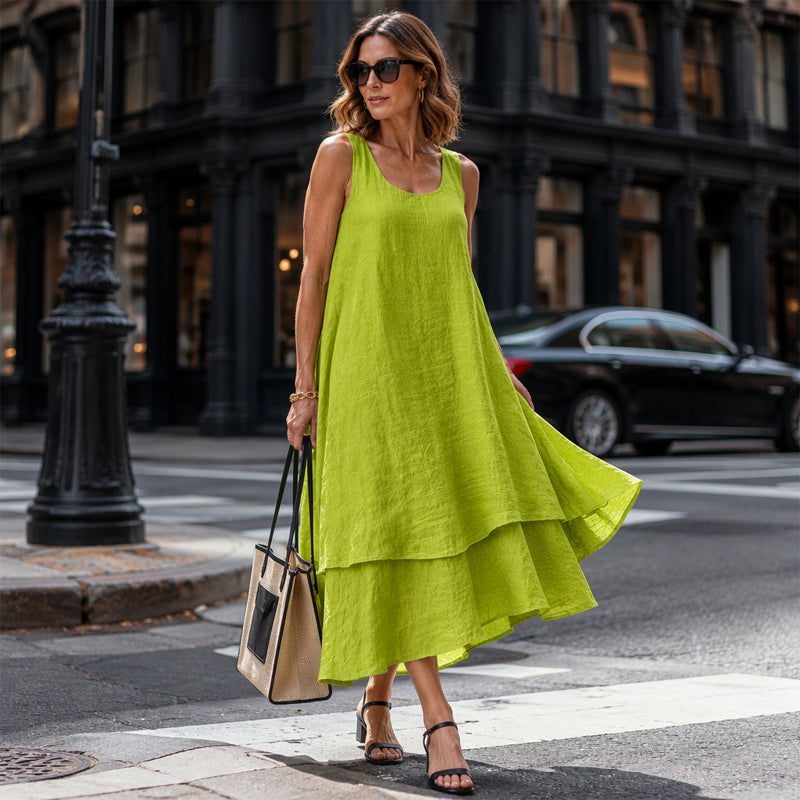 Bestseller💕 Double Layer Sleeveless Dress – Effortless Elegance &amp; Modern Layered Look for Everyday