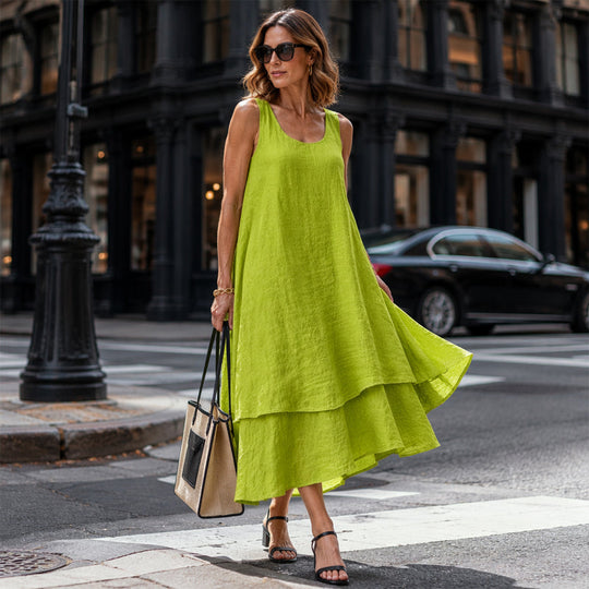 Bestseller💕 Double Layer Sleeveless Dress – Effortless Elegance &amp; Modern Layered Look for Everyday