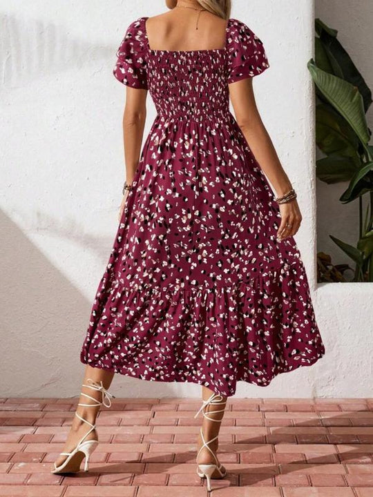 🌈2026 Summer Hot Sale 50% OFF!✨Square Neck Floral Midi Dress – Smocked Bodice, Flowy Tiered Skirt, Romantic 🌸